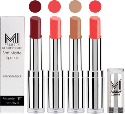 

MI Fashion Hot and Bold Soft Creamy Matte Lipstick Combo – Perfect Gift for Her in 4 Vivid Colours(Maroon Rebel,Peach Crush,Nude,Pouty Pink, 14 g)