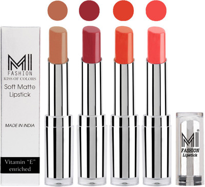 

MI Fashion Hot and Bold Soft Creamy Matte Lipstick Combo – Perfect Gift for Her in 4 Vivid Colours(Nude,Brown Raisin,Brick Red,Peach Crush, 14 g)