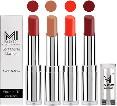 

MI Fashion Hot and Bold Soft Creamy Matte Lipstick Combo – Perfect Gift for Her in 4 Vivid Colours(Brown Sugar,Nude,Orange Crush,Maroon Rebel, 14 g)