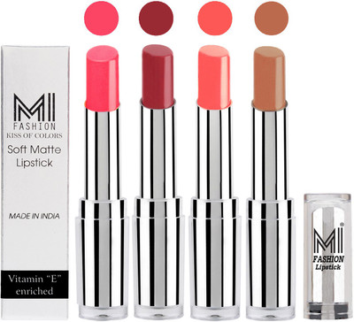 

MI Fashion Hot and Bold Soft Creamy Matte Lipstick Combo – Perfect Gift for Her in 4 Vivid Colours(Peach,Brown Raisin,Metalic Nude,Nude, 14 g)