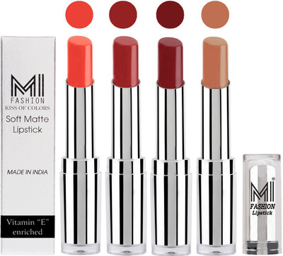 

MI Fashion Hot and Bold Soft Creamy Matte Lipstick Combo – Perfect Gift for Her in 4 Vivid Colours(Coral Glamour,Brown Sugar,Maroon Rebel,Nude, 14 g)