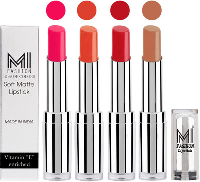 

MI Fashion Hot and Bold Soft Creamy Matte Lipstick Combo – Perfect Gift for Her in 4 Vivid Colours(Rosy Pink,Brick Red,Romantic Red,Nude, 14 g)
