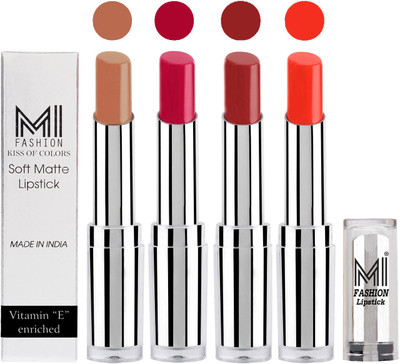 

MI Fashion Hot and Bold Soft Creamy Matte Lipstick Combo – Perfect Gift for Her in 4 Vivid Colours(Nude,Dark Magenta,Brown Sugar,Orange Crush, 14 g)