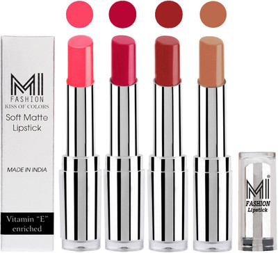 

MI Fashion Hot and Bold Soft Creamy Matte Lipstick Combo – Perfect Gift for Her in 4 Vivid Colours(Peach,Dark Magenta,Brown Sugar,Nude, 14 g)