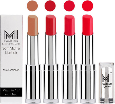 

MI Fashion Hot and Bold Soft Creamy Matte Lipstick Combo – Perfect Gift for Her in 4 Vivid Colours(Nude,Romantic Red,Red Bomber,Reddish Orange, 14 g)