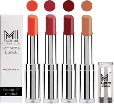 

MI Fashion Hot and Bold Soft Creamy Matte Lipstick Combo – Perfect Gift for Her in 4 Vivid Colours(Brick Red,Brown Raisin,Maroon Rebel,Nude, 14 g)