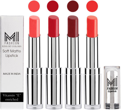 

MI Fashion Hot and Bold Soft Creamy Matte Lipstick Combo – Perfect Gift for Her in 4 Vivid Colours(Peach Crush,Red Alert,Maroon Rebel,Orange Fever, 14 g)