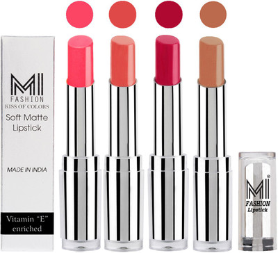 

MI Fashion Hot and Bold Soft Creamy Matte Lipstick Combo – Perfect Gift for Her in 4 Vivid Colours(Peach,Mauve,Dark Magenta,Nude, 14 g)