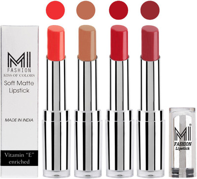 

MI Fashion Hot and Bold Soft Creamy Matte Lipstick Combo – Perfect Gift for Her in 4 Vivid Colours(Orange Fever,Nude,Red Alert,Brown Raisin, 14 g)