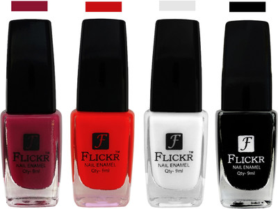 

Flickr EXTRA SHINE and SPEED DRY Nail Polish Purple,Red,White,Black(Pack of 4)