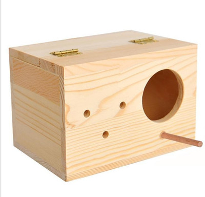 

Sage Square 6 Inches Jumbo Size Natural Wood Mountable Bird Nest Cum Breeding Box With Perch Attached For Birds Bird House