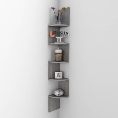 MartCrown Corner Wall Shelves Zigzag Shape Rack MDF Wall Shelf Wooden Wall Shelf(Number of Shelves - 5, Red)