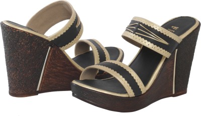 Wet Blue Women Wedges(Black, Beige , 8)