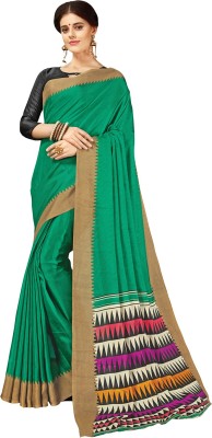 Ratnavati Self Design, Printed, Striped, Geometric Print, Floral Print Bollywood Silk Blend, Cotton Blend Saree(Green)