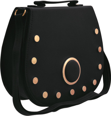 

TAP FASHION Women Casual Black PU Sling Bag