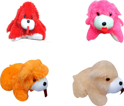 ATTRACTIVE 4 MULTI COLOR FUR DOG (PACK OF 4) - 18 cm(PINK, RED, BROWN, CREAM)