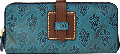 Holii Women Ethnic Blue Genuine Leather Wallet(8 Card Slots)