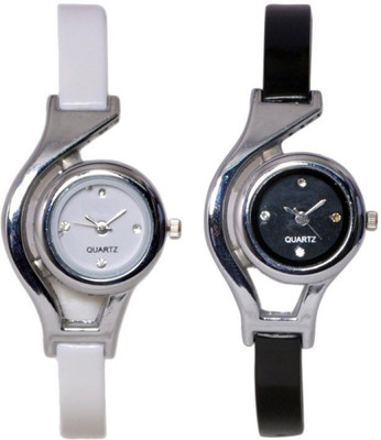 

FabSale New Black & White Diamond Studded On Dial Pu Strap Watch - For Girls