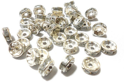 

GOELX Rhinestone Spacer for Jewellery Making, Designer Craft Making - Pack of 50 - Silver