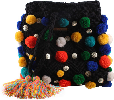 

Bend The Trend Pom Pom Macramé Bag- Black Multipurpose Bag(Black, 21 inch)