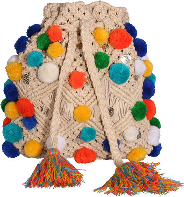 

Bend The Trend Pom Pom Macramé Bag- White Multipurpose Bag(White, 21 inch)