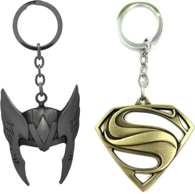 

MGP Fashion silver helmet mask and golden superman combo car,bike Key Chain(Multicolor)