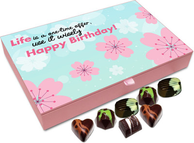 

Chocholik Gift Box - Life Is One Time Offer Use It Wisely, Happy Birthday Chocolate Box - 12pc Truffles(144 g)