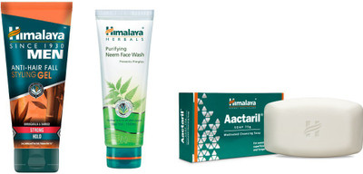 

Himalaya Men Anti Hair Fall Styling Gel, Purifying Neem Face Wash, Aactaril Soap(Set of 3)