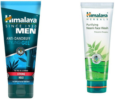 

Himalaya Men Anti-Dandruff Styling Gel, Purifying Neem Face Wash(Set of 2)