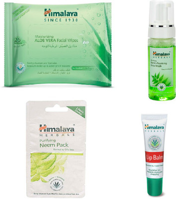 

Himalaya Aloe Vera Facial Wipes, Purifying Neem Foaming Face Wash, Purifying Neem Pack, Lip Balm(Set of 4)
