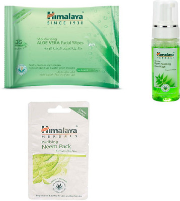 

Himalaya Aloe Vera Facial Wipes, Purifying Neem Foaming Face Wash, Purifying Neem Pack(Set of 3)