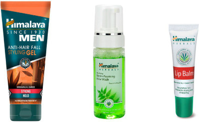 

Himalaya Men Anti Hair Fall Styling Gel, Purifying Neem Foaming Face Wash, Lip Balm(Set of 3)