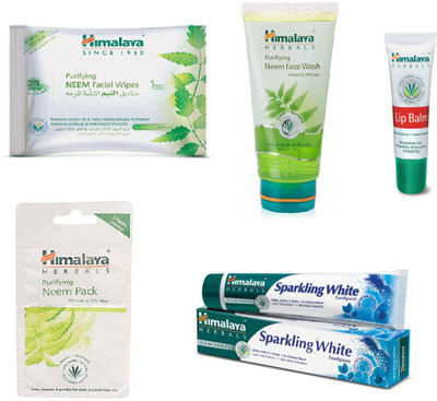 

Himalaya Purifying Neem Facial Wipes, Purifying Neem Face Wash, Purifying Neem Pack, Lip Balm, Sparkling White Toothpaste(Set of 5)