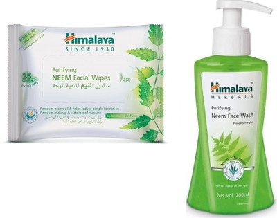 Himalaya Purifying Neem Facial Wipes, Purifying Neem Face Wash(Set of 2)