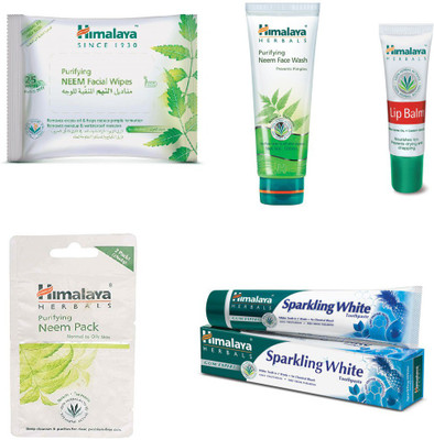 

Himalaya Purifying Neem Facial Wipes, Purifying Neem Face Wash, Purifying Neem Pack, Lip Balm, Sparkling White Toothpaste(Set of 5)