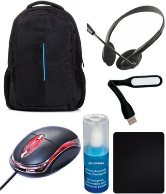 

Anweshas 6 in 1 Combo of Laptop Bag Backpack Compatible For HP with Headphone Mic, Usb Led Light, Terabyte Usb Optical Mouse, Gel Cleaning Kit and Mouse Pad Combo Set