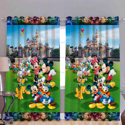 TrueValue Creations 212 cm (7 ft) Door Velvet, Silk Semi Transparent Curtain (Pack Of 2)(Cartoon Printed Digital curtains, Cartoon)
