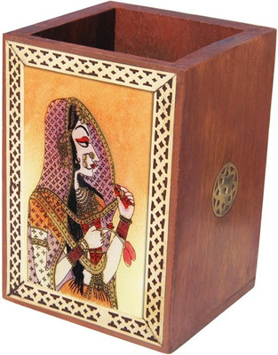 Handicrafts Paradise 1 Compartments Wooden Pen Stand(Multicolor)