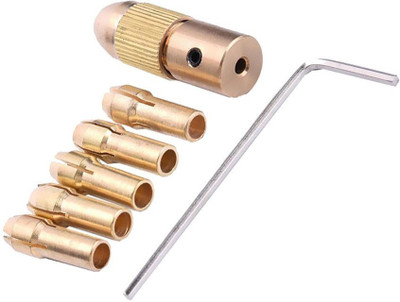 

amicikart 7 Pcs 0.5-3.0mm Mini Drill Chuck Keyless Adapter With 1Pc Wrench Gold Drill Bit Guage