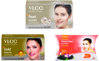 VLCC Original Gold, Pearl and Party Glow Facial Kit(3 x 60 ml)