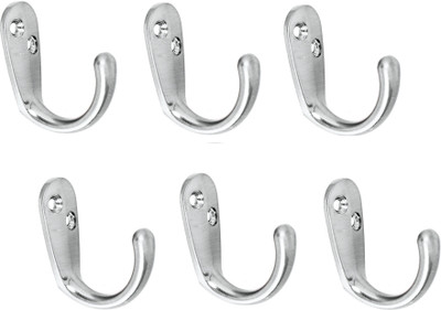 Smart Shophar Single Alloy Jack(J) Hook - Wall Mounted Coat Hooks (Chrome Finish) 1 - Pronged Hook(Silver Pack of 6) Flipkart