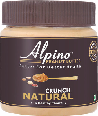 ALPINO Natural Peanut Butter Crunch 1 KG | Unsweetened | Made with 100% Roasted Peanuts | 30% Protein | No Added Sugar | No Added Salt | No Hydrogenated Oils | Non GMO | Gluten Free | Vegan | 1 kg