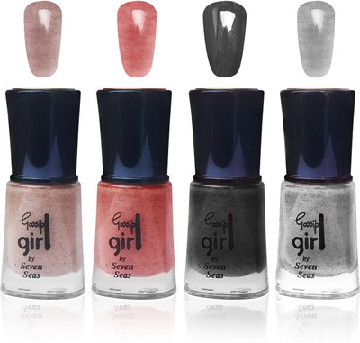 

seven seas gossip girl nail polish black silver skin brown peach exclusive fashion mi makeup 7 day long lasting collection 123456789 set of 4 silver, black, skin brown, peach