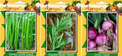 Airex Green Chilli, Onion, Cluster Bean Vegetables Seed + Humic Acid Fertilizer (For Growth of All Plant and Better Responce) 15 gm Humic Acid + Pack Of 30 Seed Green Chilli + 30 Onion + 30 Cluster Bean Seed Seed(30 per packet)