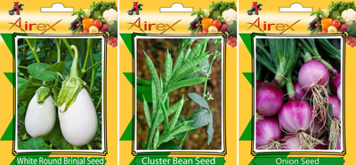 Airex White Round Brinjal, Onion and Cluster Bean Vegetables Seed (Pack Of 25 Seed White Round Brinjal + 25 Onion + 25 Cluster Bean Seed) Seed(25 per packet)