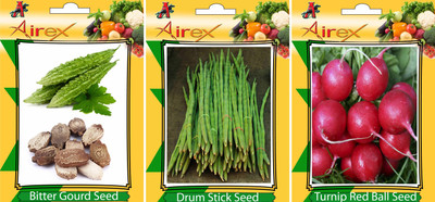 

Airex Bitter Gourd, Turnip Red Ball, Drum Stick Vegetables Seed + Humic Acid Fertilizer (For Growth of All Plant and Better Responce) 15 gm Humic Acid + Pack Of 30 Seed Bitter Gourd + 30 Turnip Red Ball + 15 Drum Stick Seed Seed(30 per packet)