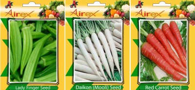 Airex Lady Finger, Red Carrot, Daikon Vegetables Seed (Pack Of 15 Seed Lady Finger + 15 Red Carrot + 15 Daikon Seed) Seed(15 per packet)