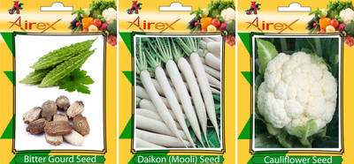 

Airex Bitter Gourd, Cauliflower, Daikon Vegetables Seed + Humic Acid Fertilizer (For Growth of All Plant and Better Responce) 15 gm Humic Acid + Pack Of 30 Seed Bitter Gourd + 30 Cauliflower + 30 Daikon Seed Seed(30 per packet)