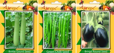 Airex Bottle Gourd, Green Chilli, Brinjal Round Vegetables Seed (Pack Of 15 Seed Bottle Gourd + 15 Green Chilli + 15 Brinjal Round Seed) Seed(15 per packet)