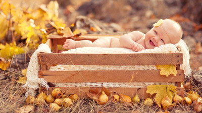

Cute Baby under Fruit Tree Poster Paper Print(12 inch X 18 inch, Rolled)